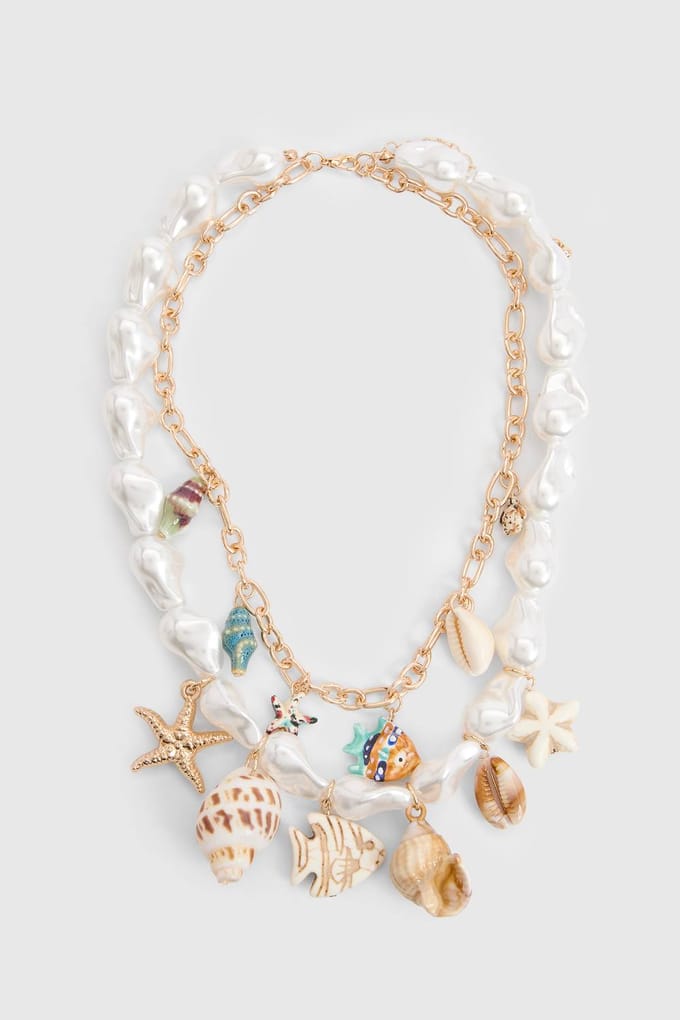 boohoo Dames Oceaan & Parel Detail Statement Bedel Ketting | Goud