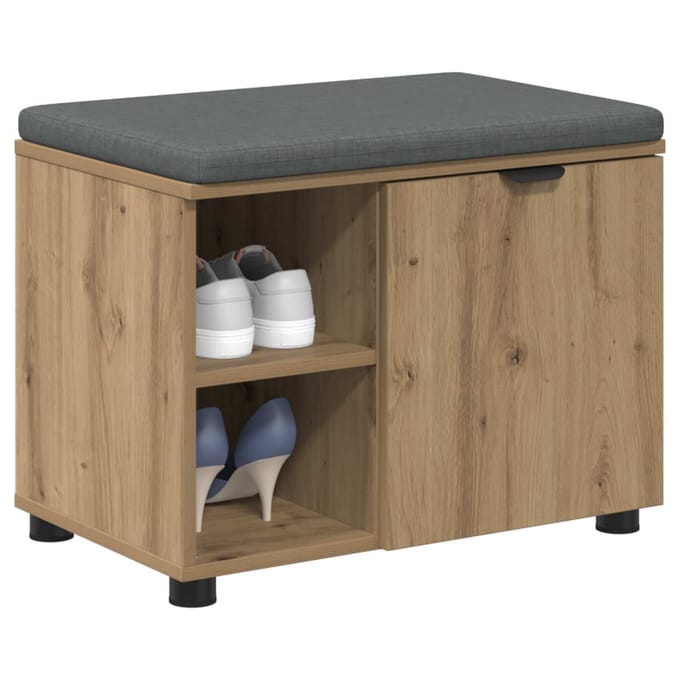 vidaXL - Hallenbank - Artisan - Eik - 60 - x - 38 - x - 46 - cm - Geengineerd - Hout - en - Stof