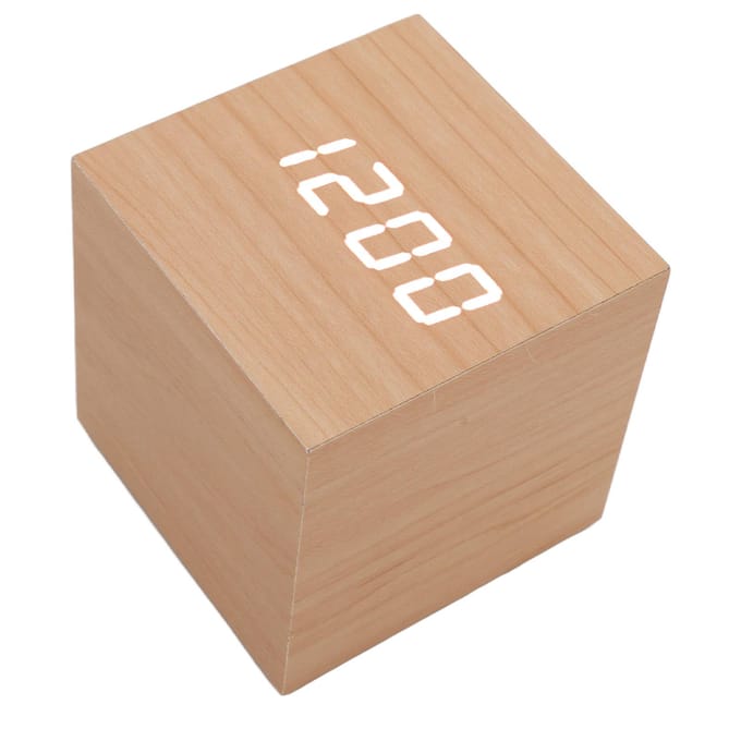 LED Houten Klok Multifunctioneel Groot Display 3 Helderheden Oogbescherming Draagbaar Slimme LED Digitaal beige