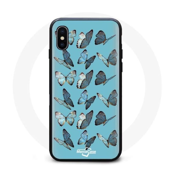 Hoesje - MANIACASE - Iphone XS max - Flexibel - Vlinderveld - Blauw blauw