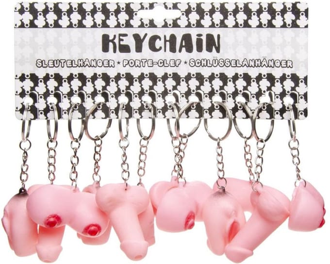 Kinky Pleasure Sleutelhanger Piemel, Borsten, Billen, 3 Modellen Display 12 stuks