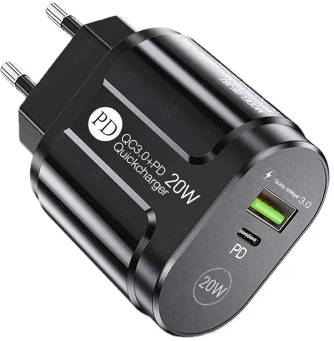 Gmedia 20W USB-C & USB-A Snellader – PD/QC 3.0 Adapter – Universeel – Zwart