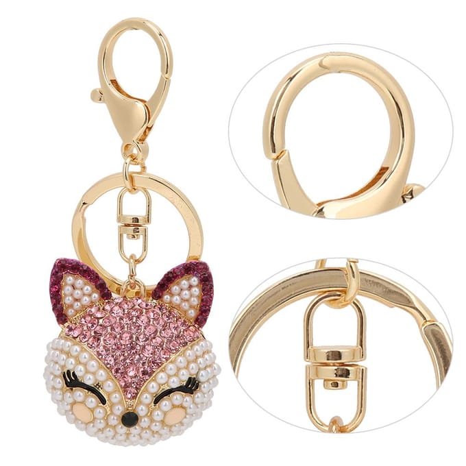 Porte-clés Tête de Renard Strass Rose Décoratif Protection de l'Environnement Électroplaqué Chaîne de Clés beige