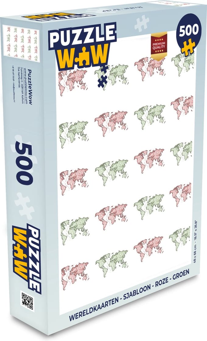 Puzzel Wereldkaarten - Sjabloon - Roze - Groen - Legpuzzel - Puzzel 500 stukjes
