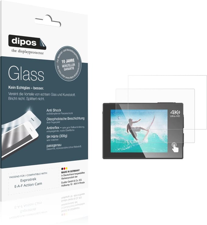 dipos – 2x Matte Pantserfolie geschikt voor Exprotrek E-A-F Action Cam | 9H Screenprotector