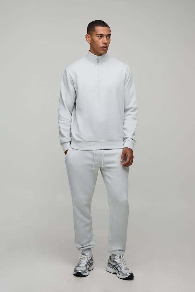 Regular 1/4 Rits Funnel Sweatshirt En Slim Leg Joggingbroek | Light Grey | Size XS