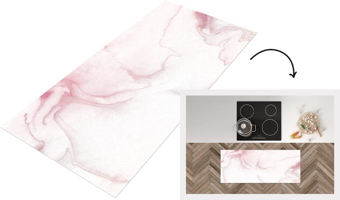 Keukenloper - Loper keuken - Marmer - Rood - Wit - 120x50 cm - Keukenloper vinyl