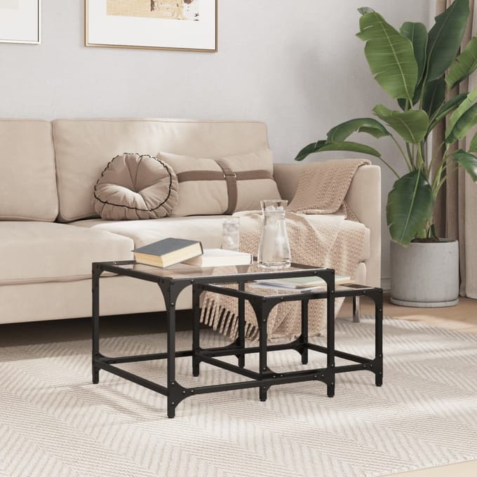 vidaXL - 2-delige - Tafeltjesset - met - transparant - glazen - blad - staal