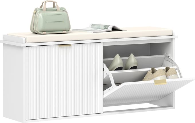 HOMCOM schoenenbankje van MDF, 104 x 26 x 47,5 cm, wit.