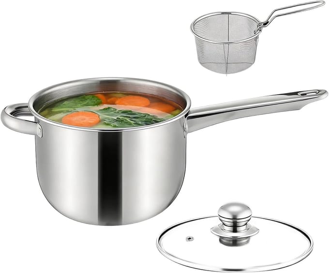 Friteuse met mand - RVS kookpan - Koken op locatie - Compact en draagbaar - 15x20x15 cm