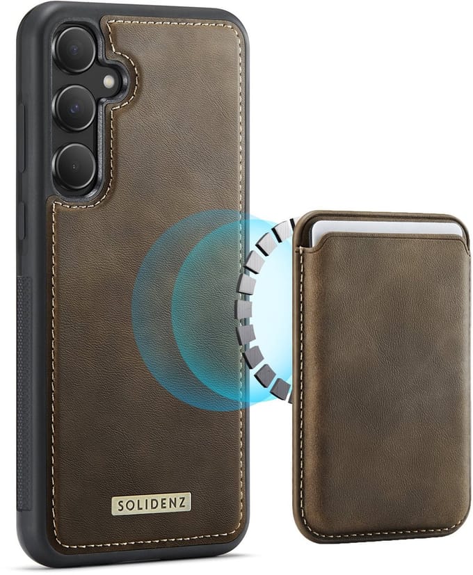 Solidenz Backcover + Wallet - geschikt voor Samsung A55 Hoesje - Magnetische Pasjeshouder - Shockproof - Bruin