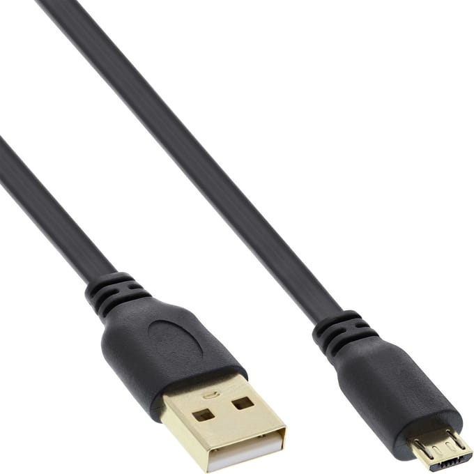 USB Micro B naar USB-A platte kabel - USB2.0 - tot 1A / zwart - 5 meter