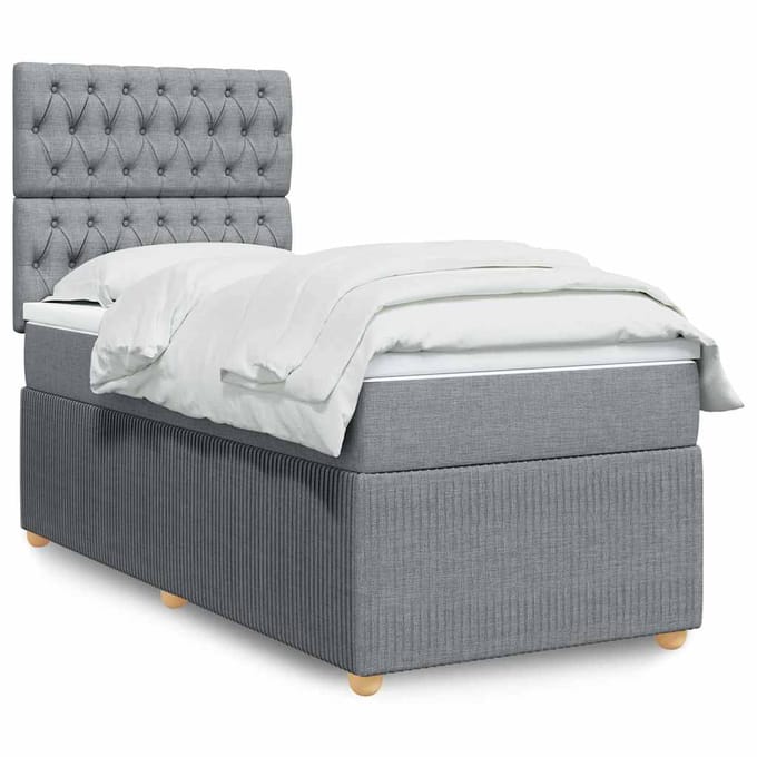vidaXL - Boxspring - met - matras - stof - lichtgrijs - 100x200 - cm