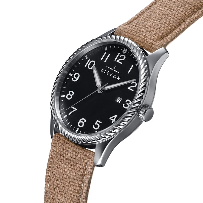 Elevon Crosswind-horloge met leren band en canvasbekleding met datum