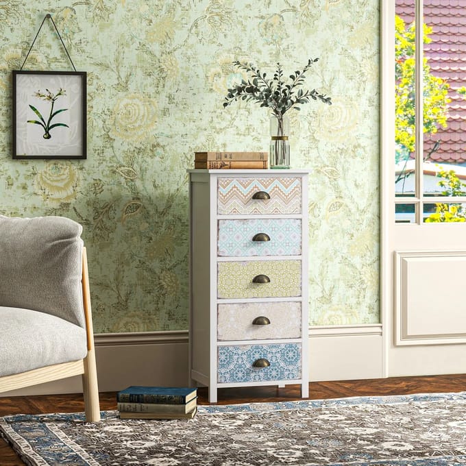 Pugsdrly Commode Ladekast Siedeboard modern design 5 lades 46 cm x 34 cm x 97.5 cm kleurrijk