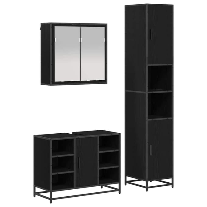vidaXL - Badkamermeubel - Set - 3 - st - Zwart - Eiken - Bewerkt - hout