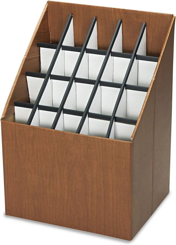 Verticale Rolhouder - Documenten Organizer - Papieren Archiveren - Stabiele Constructie - 20 Vakken - Houtnerf Walnoot