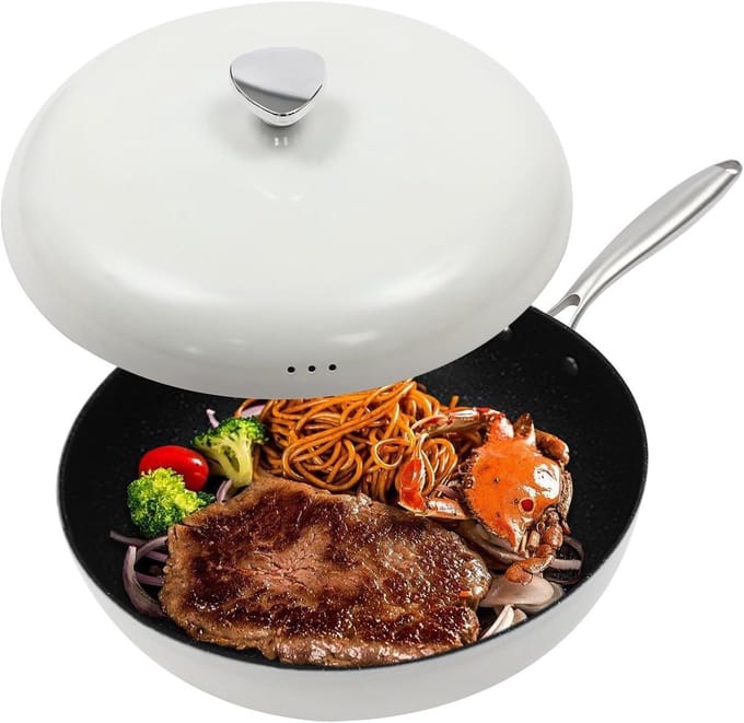 Wokpan met Deksel - Koekenpan Braadpan - Gezond Koken - Maifan Steencoating - 32 cm - Wit