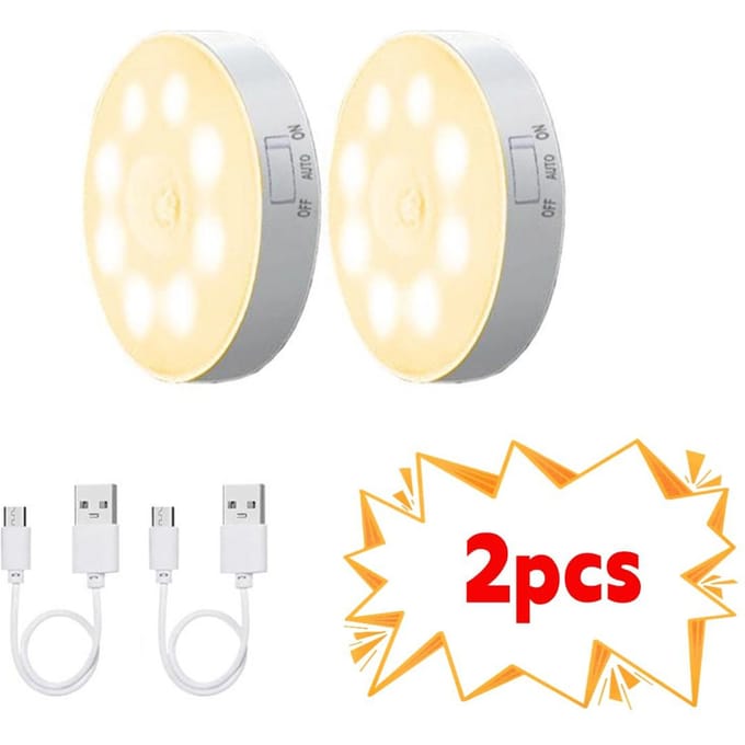 2/3/4/5 stuks Bewegingssensor LED Nachtlampje USB Oplaadbaar Nachtlampje voor Keukenkast Kledingkastlamp Trappenhuis Draadloos Kastlampje Warm light-2PCS