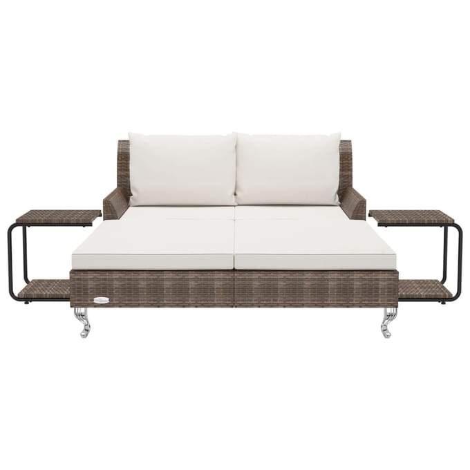 vidaXL - Ligbed - met - kussens - 2-persoons - poly - rattan - bruin