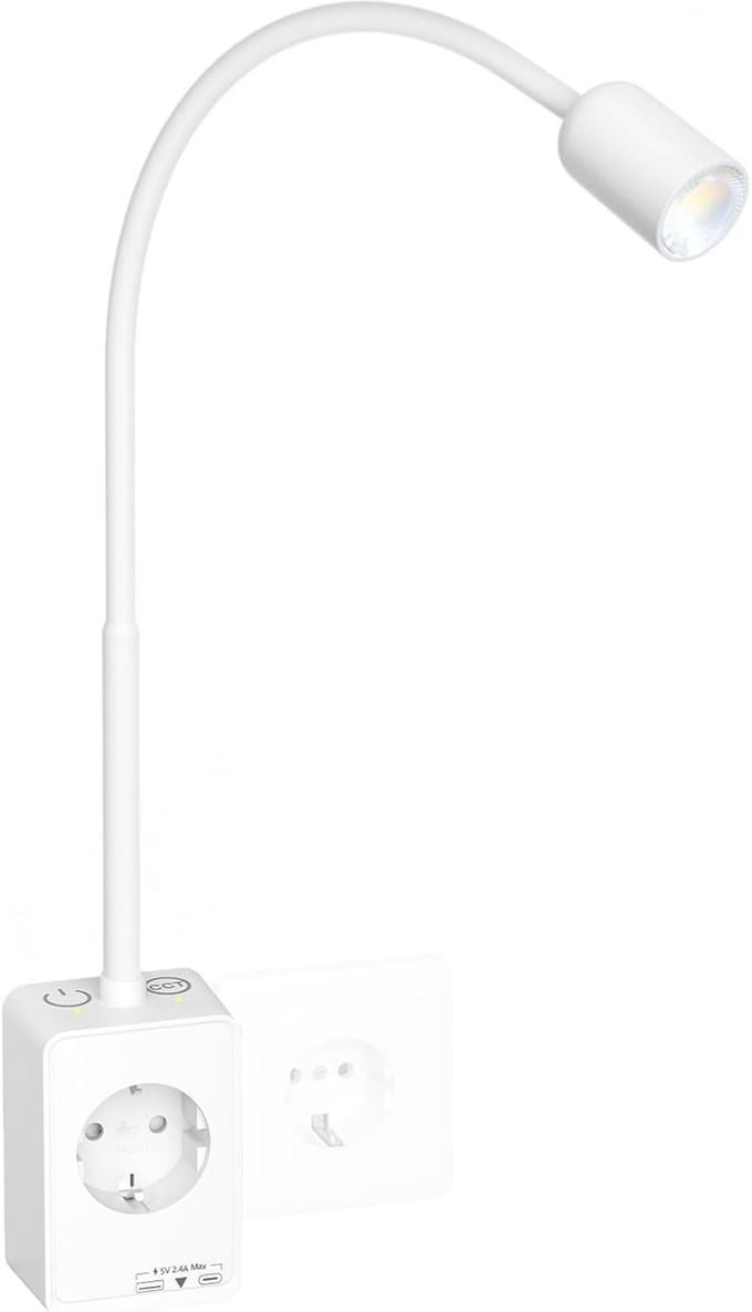 Flexibele LED Wandleeslamp met Stopcontact en USB Opladen