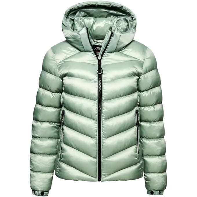 Superdry Hooded Fuji Padded Jacket Dames Jas - Light Jade Green - Maat S