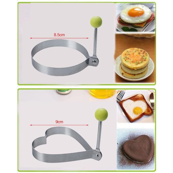Lot de 5 moules à œufs en acier inoxydable, ronds, en forme de cœur, de fleur, d'étoile à cinq branches et de Mickey Mouse, ustensile de cuisine argenté