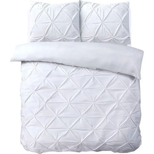 Sleeptime Velvet Pintuck Dekbedovertrek - Eenpersoons - 140X200/260 + 1 x kussensloop 60x70 - Wit