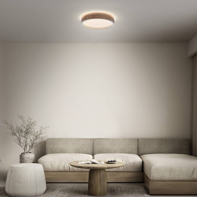 OSRAM LED plafondlamp ORBIS MARIANO, hout/wit, Ø 41 cm, dimbaar