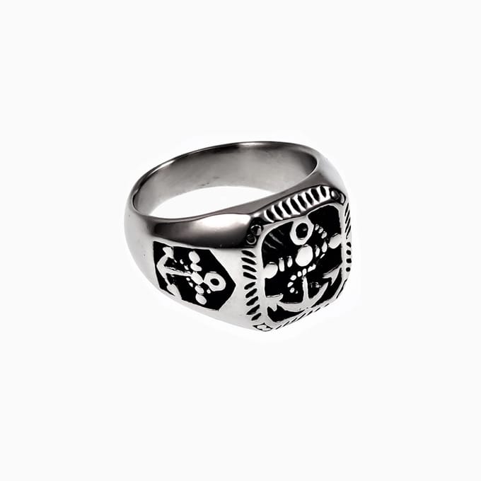 Zegelring Heren - Anker Ontwerp - Stalen Zilver Kleur - Ring met Ankers