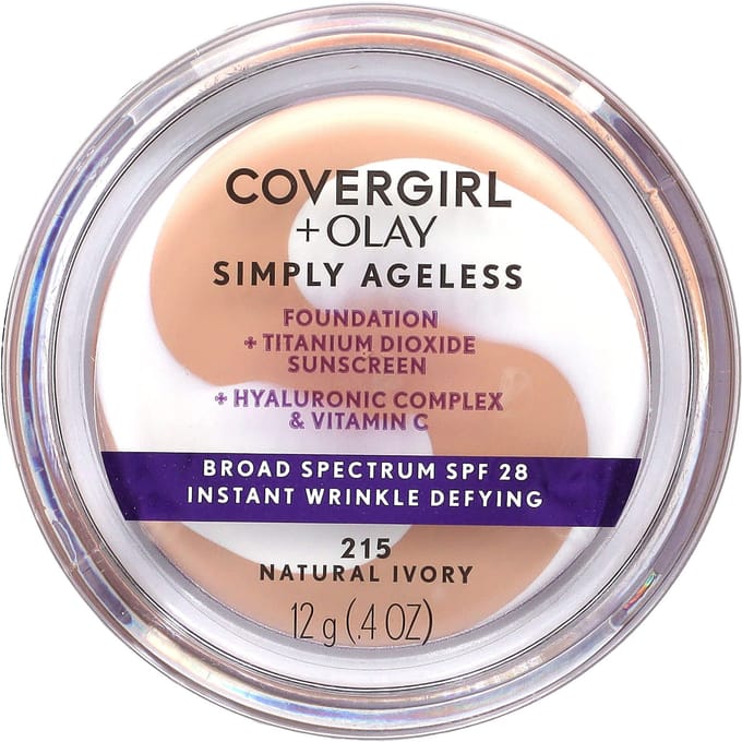 Olay Simply Ageless Foundation, SPF 28, 215 Natural Ivory, 12 g(0,4 oz) beige
