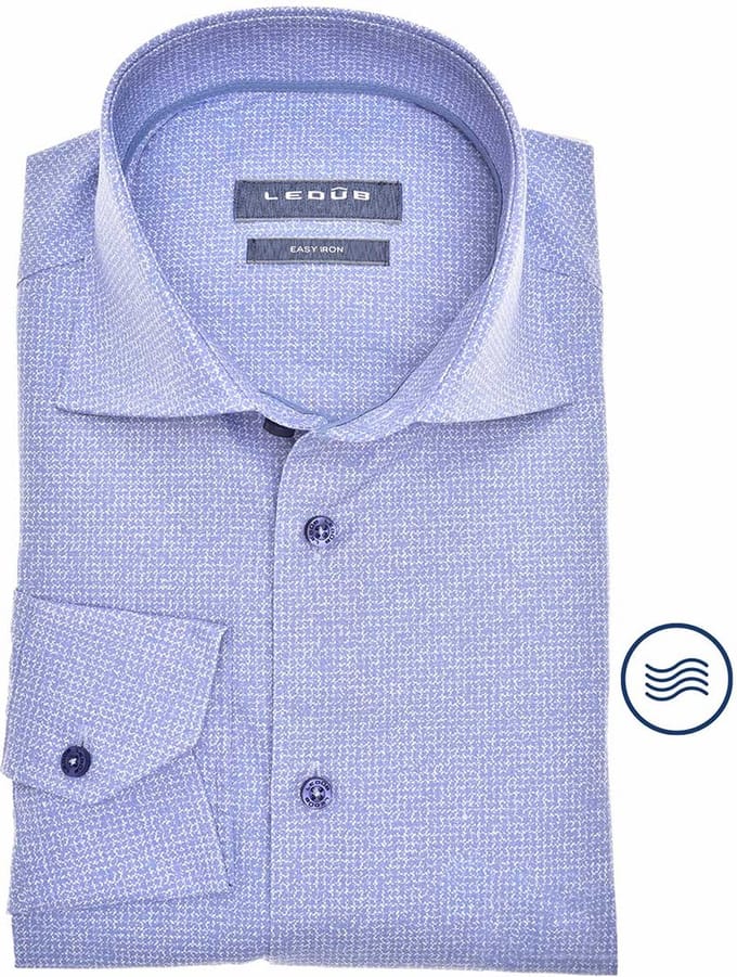 Ledub modern fit overhemd - middenblauw mini dessin - Strijkvriendelijk - Boordmaat: 43