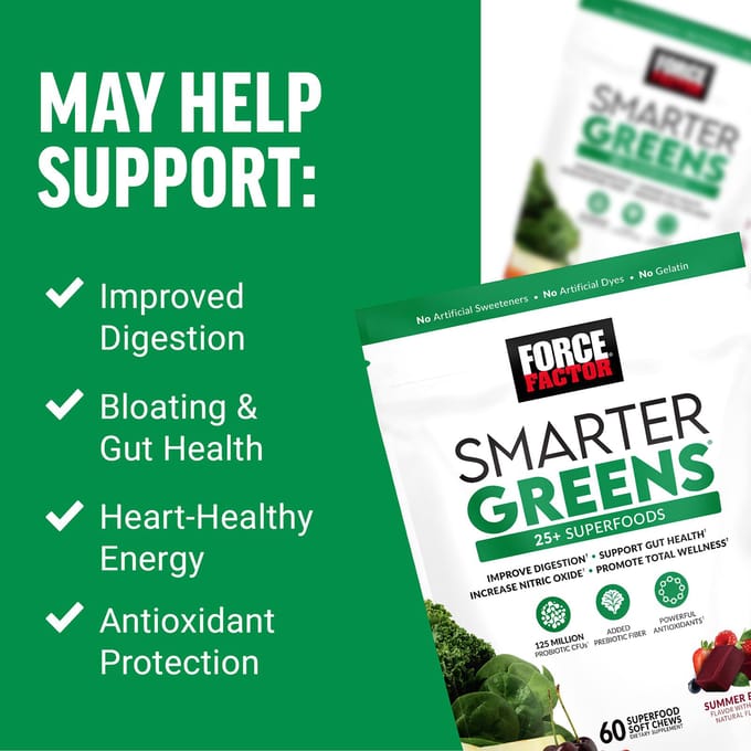 Force Factor, Smarter Greens, Zomerbes, 60 zachte kauwsnoepjes