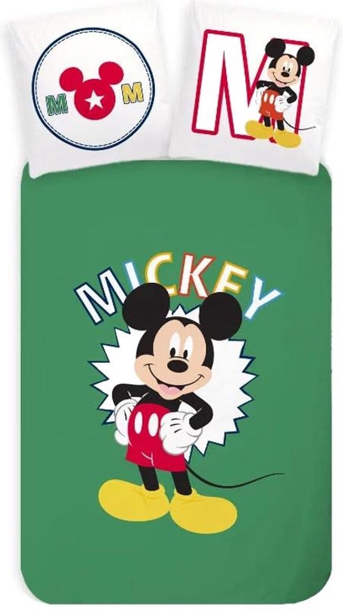 Mickey Mouse Dekbedovertrek Groen- Eenpersoons - 140 x 200 cm - Katoen