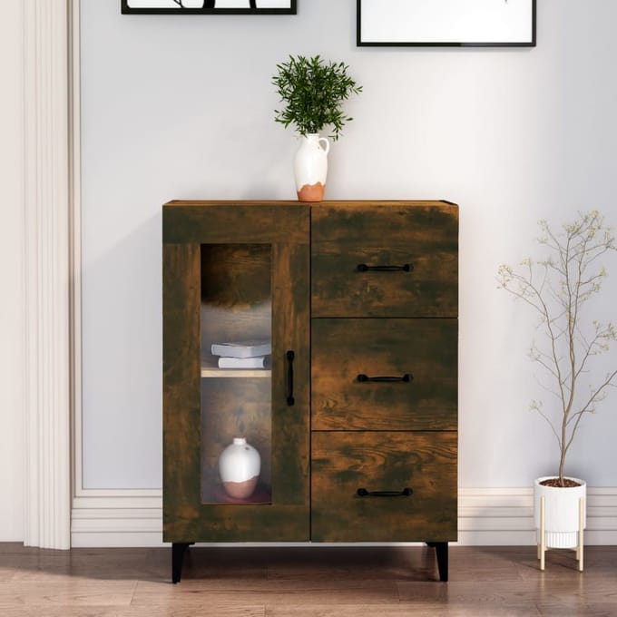 vidaXL - Dressoir - 69,5x34x90 - cm - bewerkt - hout - gerookt - eikenkleurig