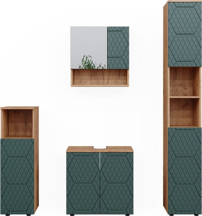 Vicco Badkamermeubel set Irma, Groen/Goudkleurig Eiken, 4-delig