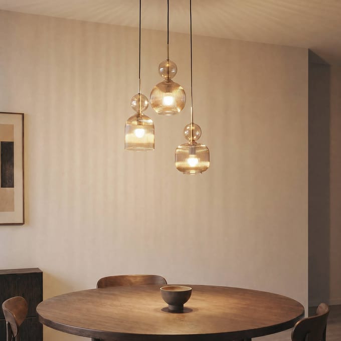 TK Lighting Hanglamp Sophia, 3-lamps, Ø 41 cm, cognac/zwart, E14