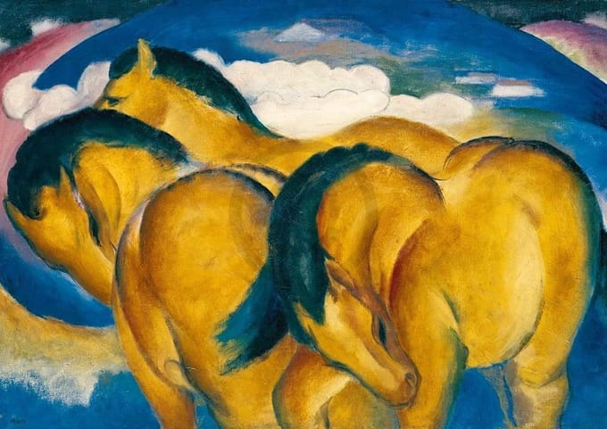 Kunstdruk Franz Marc - Die kleinen gelben Pferde 29,7x21cm