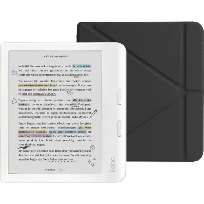 Kobo Libra Colour Wit + BlueBuilt Book Case Zwart