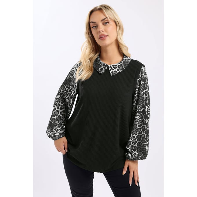 Yours Zwarte Luipaardprint 2In1 Top Size 42
