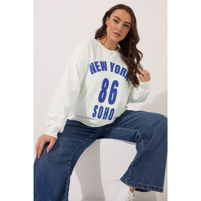 Yours Witte New York Slogan Sweatshirt Size 46