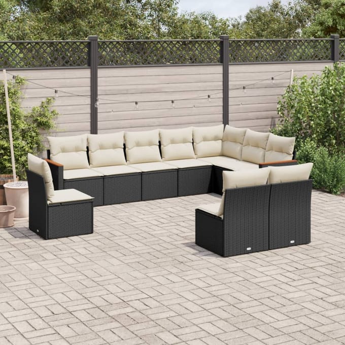 vidaXL - 10-delige - Loungeset - met - kussens - poly - rattan - zwart