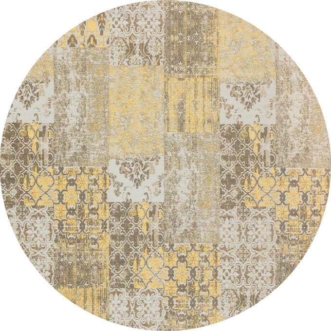 Vintage rond vloerkleed - Patchwork - Tapijten woonkamer - Melon Geel - 280cm ø