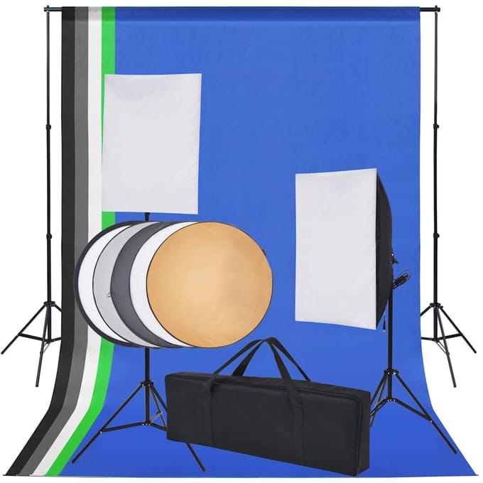 vidaXL - Fotostudio - set - met - 5 - gekleurde - achtergronden - & - 2 - softboxen
