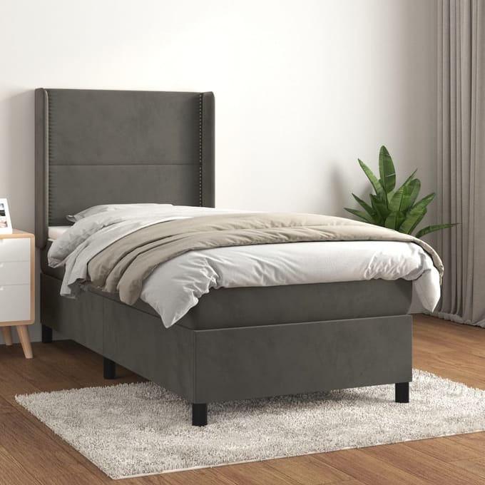 vidaXL - Boxspring - met - matras - fluweel - donkergrijs - 100x200 - cm