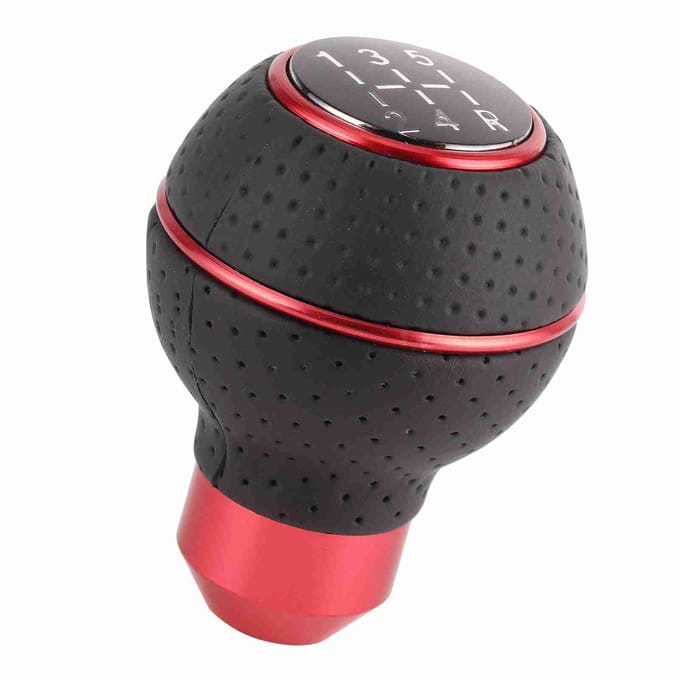 5 Versnellingen Versnellingspookknop Stick Aluminiumlegering en Leer Handmatige Auto's Accessoire Rood black