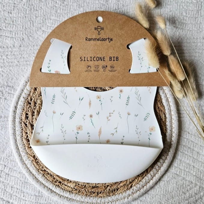 Siliconen slabber Wit - Wilde bloemen print lente