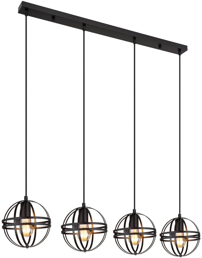 Globo - hanglamp - Tamara - zwart - metaal - grote eettafellamp - E27 - 15639-4H