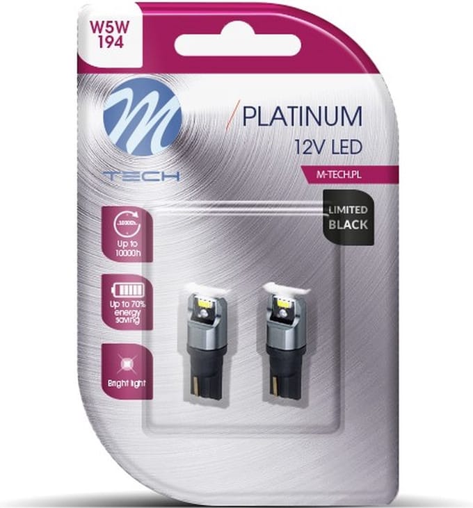 M-Tech LED W5W T10 12V 1,7W - Platinum - 4x LED diode - Canbus - Wit - Set - Limited Black