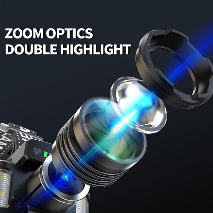 LED-koplamp met bewegingssensor Waterdichte USB-oplaadbare koplamp Zoombare hoofdlamp Werklamp zwart